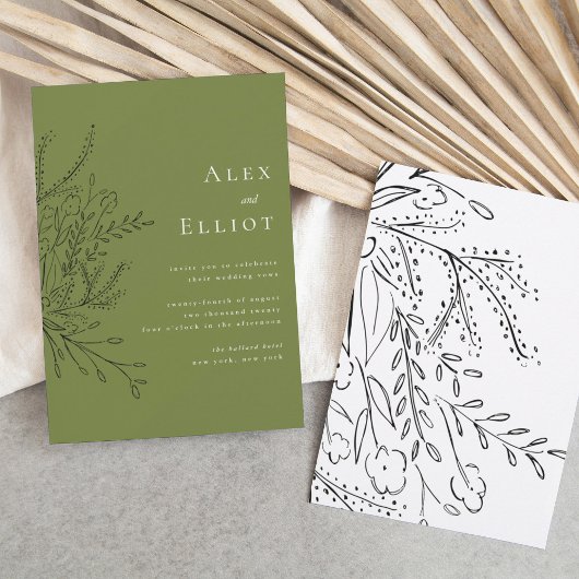 グリーンオーバーフローするブーケ結婚式招待状 セーブザデート