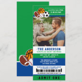 グリーンオールスタースポーツチケットカップルのシャワーフォト 招待状 (正面/裏面)