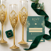 グリーンオールドマネーヴィンテージ結婚クレスト 出欠カード