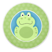 グリーンカエルかわいいキッズ子供部屋 セラミックノブ (正面)