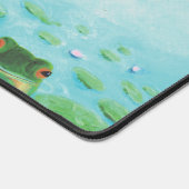 グリーンカエルが池に飛び込むイラストレーション デスクマット (コーナー)