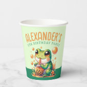 グリーンカエルとオレンジボバブルティーパーティー 紙コップ (裏面)