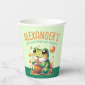 グリーンカエルとオレンジボバブルティーパーティー 紙コップ (正面)