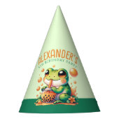 グリーンカエルとオレンジボバブルティー パーティーハット (正面)