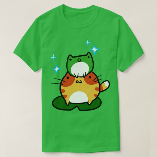 グリーンカエルとオレンジ虎猫カエル Tシャツ (デザイン正面)