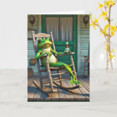 グリーンカエルと誕生日ビール カード (黄色い花)