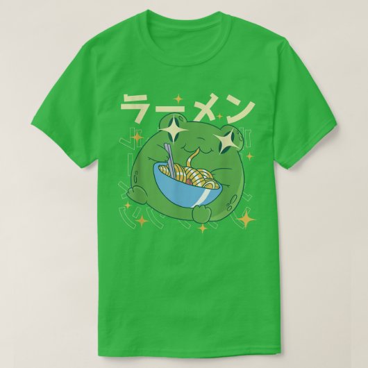 グリーンカエルのラーメン河合うどんギフト日本カエル Tシャツ (デザイン正面)