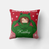 グリーンカエルの女の子のフード付きスウェットシャツ雪の結晶クリスマス クッション (裏面)