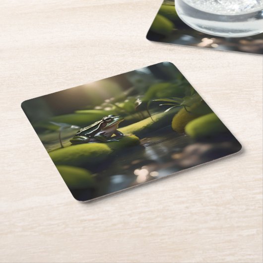 グリーンカエルの森の生活 スクエアペーパーコースター (アングル)