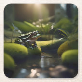 グリーンカエルの森の生活 スクエアペーパーコースター (正面)