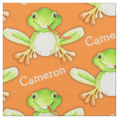 グリーンカエルの水彩絵画名織物 ファブリック (クローズアップ)