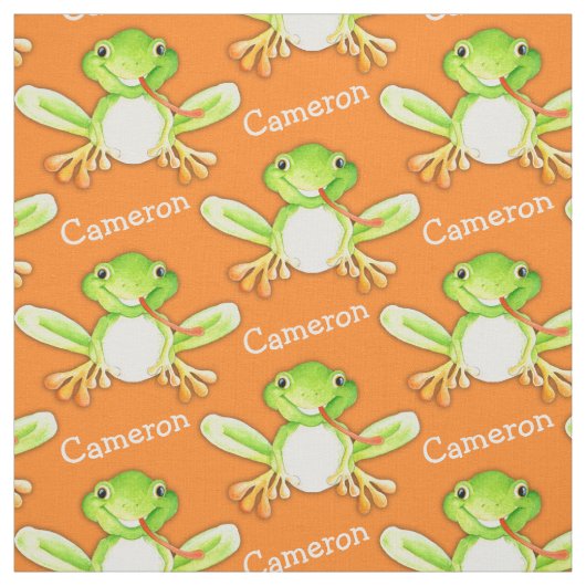 グリーンカエルの水彩絵画名織物 ファブリック (見本)