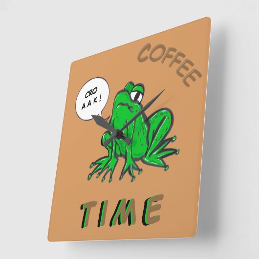 グリーンカエル漫画コーヒー時間時計 スクエア壁時計 (傾斜)