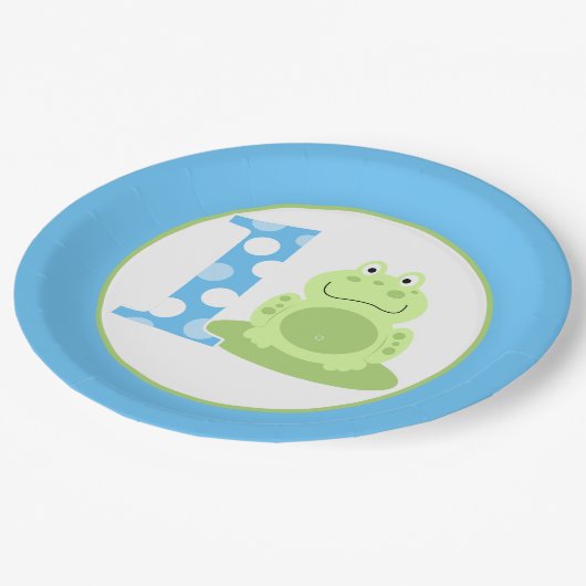グリーンカエル1stバースデーボーイファーストパーティープレート ペーパープレート (アングル)