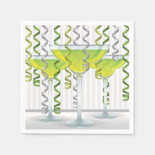グリーンカクテルとリボン スタンダードカクテルナプキン (正面)