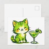 グリーンカクテルと猫 ポストカード (正面/裏面)