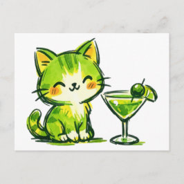 グリーンカクテルと猫 ポストカード