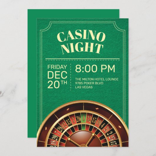 グリーンカジノナイトパーティー招待状 招待状 (正面/裏面)
