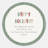 グリーンカジュアルハッピーホリデーズ封筒用シール ラウンドシール (正面)