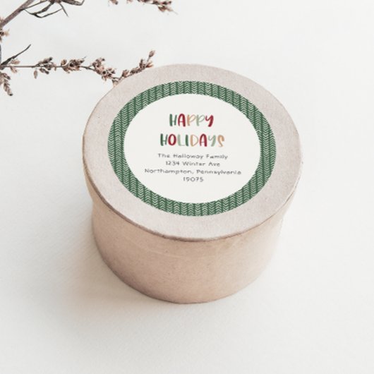 グリーンカジュアルハッピーホリデーズ封筒用シール ラウンドシール