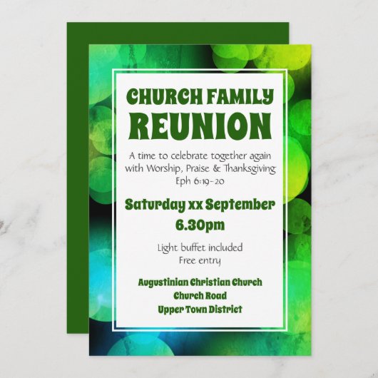 グリーンカスタマイズ《写真》ぼけ味教会ファミリー懇親会 招待状 (正面/裏面)