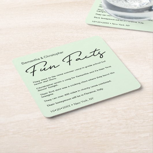 グリーンカスタムおもしろいの複数のファクト結婚リスト スクエアペーパーコースター (アングル)