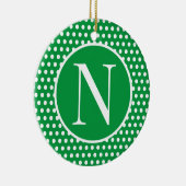 グリーンカスタムイニシャル水玉模様 セラミックオーナメント (右)