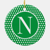 グリーンカスタムイニシャル水玉模様 セラミックオーナメント (裏面)