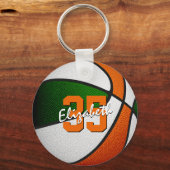 グリーンカスタムオレンジ選手の名前バスケットボール キーホルダー (正面)