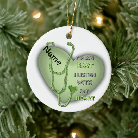 グリーンカスタムハートEMTオーナメント セラミックオーナメント (ツリー)