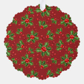 グリーンカスタムホリー赤ベリーに可愛い子犬の写真 オーナメントカード (裏面)