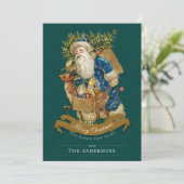 グリーンカスタムヴィンテージサンタクロースクリスマスカード (スタンド正面)