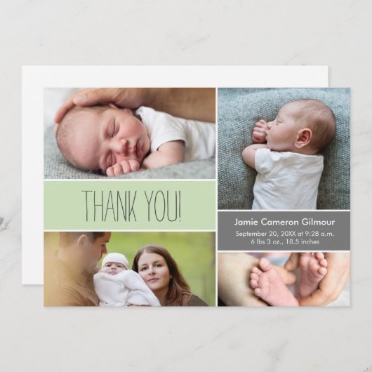 グリーンカスタム写真ベビーシャワーありがとう サンキューカード (正面/裏面)