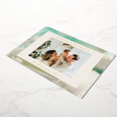 グリーンカスタム写真 ゴールドの抽象的な水彩画 箔シーズンカード (回転した状態)