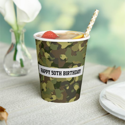 グリーンカッコいい迷彩柄ハッピーバースデーカスタム時代 紙コップ (インサイチュ)