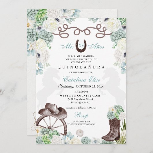 グリーンカッティウエスタンホースシューチャラキンセアニェラ 招待状 (正面/裏面)