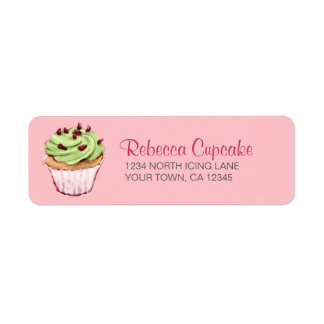 グリーンカップケーキオンピンク差出人住所ラベル ラベル