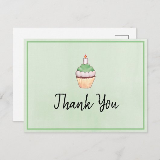 グリーンカップケーキ誕生日ありがとう ポストカード (正面/裏面)