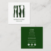 グリーンカトラリーシェフケータリングレストランソーシャルアイコン スクエア名刺 (正面/裏面)