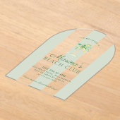 グリーンカバナストライプビーチパーム誕生日アーチ アクリル招待状 (レイダウン)