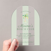 グリーンカバナストライプビーチパーム誕生日アーチ アクリル招待状 (インサイチュ (ポータブル))