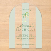 グリーンカバナストライプビーチパーム誕生日アーチ アクリル招待状 (正面)