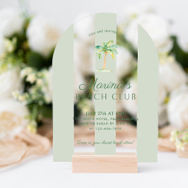 グリーンカバナストライプビーチパーム誕生日アーチ アクリル招待状