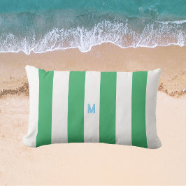 グリーンカバナストライプ&ブルーパーソナライズされたモノグラム アウトドアクッション