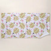 グリーンカブトムシ模様の虫の恋人ゴブリンのコア ビーチタオル (正面)