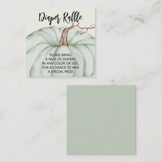 グリーンカボチャ赤ちゃんシャワーおむつラッフル エンクロージャーカード (正面/裏面)