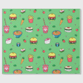 グリーンカラフルのかわいいフードパターン ラッピングペーパー (フラット)
