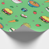 グリーンカラフルのかわいいフードパターン ラッピングペーパー (角)