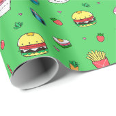 グリーンカラフルのかわいいフードパターン ラッピングペーパー (ロールコーナー)