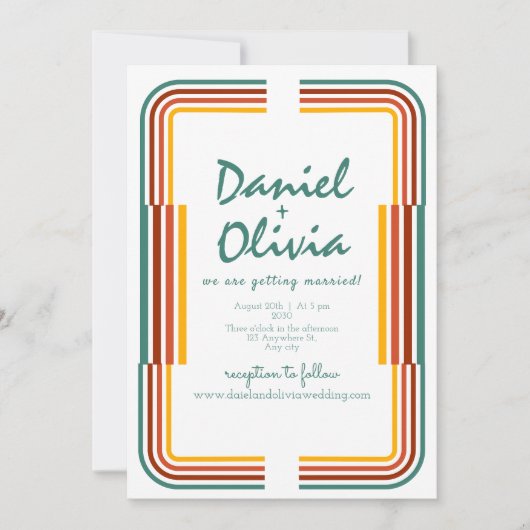 グリーンカラフルイラストレーションフォト結婚招待状 招待状 (正面)